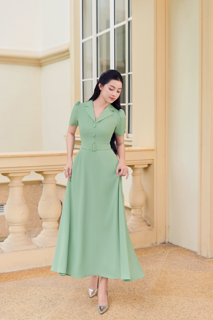 V1069 - Váy đầm thiết kế  cổ vest dáng xèo