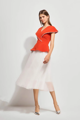 A906 - Áo Peplum thiết kế cổ V trước sau, ve cổ nữ hoàng phủ vai pha ren chỉ cao cấp - BELY