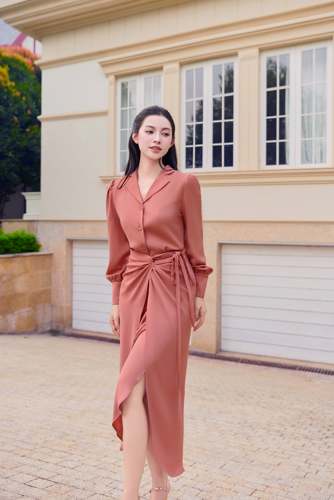 ĐẦM CỔ VEST BUỘC TÀ EO V1085