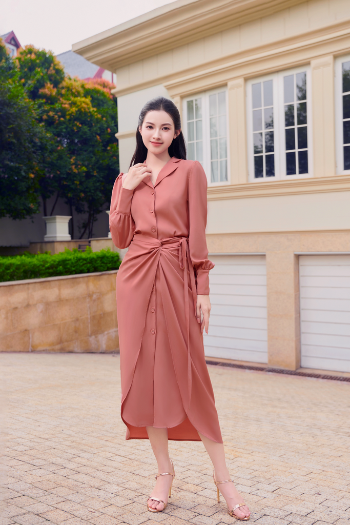 ĐẦM CỔ VEST BUỘC TÀ EO V1085