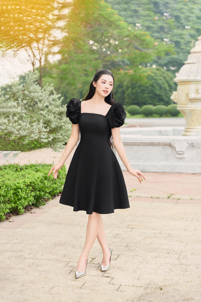 ĐẦM NGẮN CHỮ A DRAPING HOA V1078