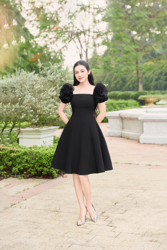 ĐẦM NGẮN CHỮ A DRAPING HOA V1078