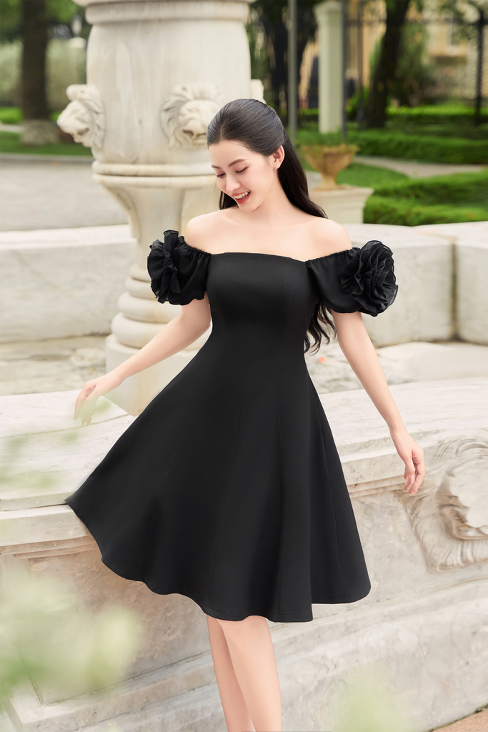 ĐẦM NGẮN CHỮ A DRAPING HOA V1078