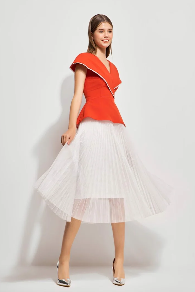 A906 - Áo Peplum thiết kế cổ V trước sau, ve cổ nữ hoàng phủ vai pha ren chỉ cao cấp - BELY