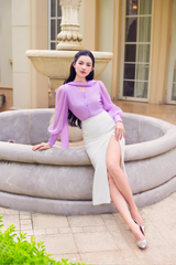 SM1072 - Áo thiết kế cổ tim, tay bồng