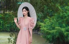 V1076 - Váy đầm thiết kế cổ tim vắt, dáng xoè tay cộc bồng