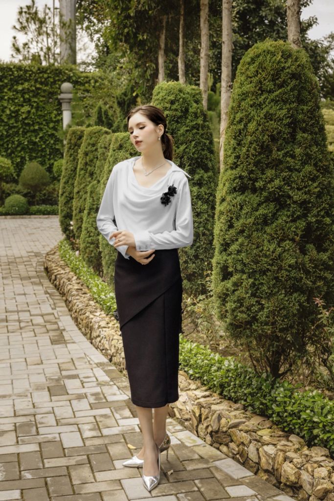 ÁO LỤA CỔ ĐỔ TAY DÀI A1071