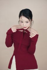 ÁO LEN TRỄ VAI TAY DÀI TÀ XẺ PHỐI DÂY RỜI NA004