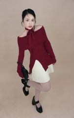 ÁO LEN TRỄ VAI TAY DÀI TÀ XẺ PHỐI DÂY RỜI NA004