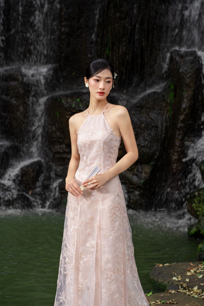 ÁO DÀI HẢI ĐƯỜNG CỔ YẾM XẺ TÀ TAY RỜI CAD0002