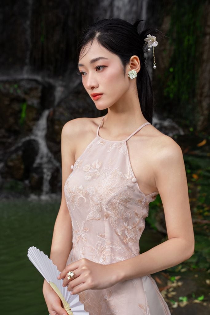 ÁO DÀI HẢI ĐƯỜNG CỔ YẾM XẺ TÀ TAY RỜI CAD0002