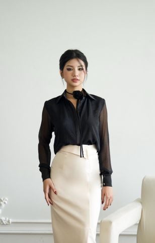 ÁO SƠ MI VOAN TAY DÀI PHỐI LỤA CSM001