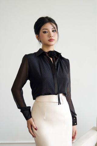 ÁO SƠ MI VOAN TAY DÀI PHỐI LỤA CSM001