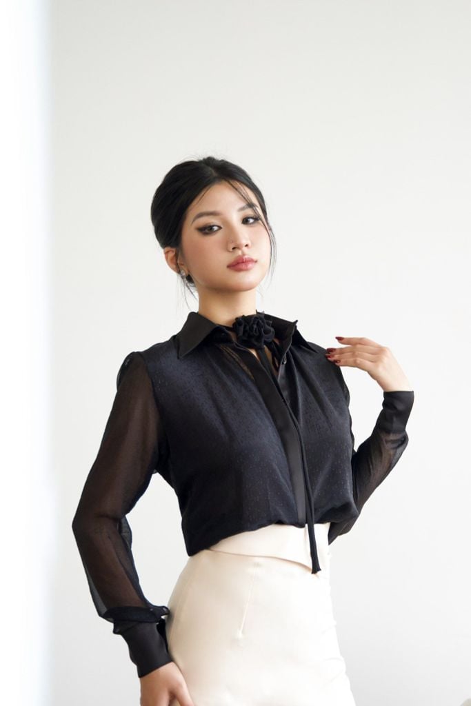 ÁO SƠ MI VOAN TAY DÀI PHỐI LỤA CSM001