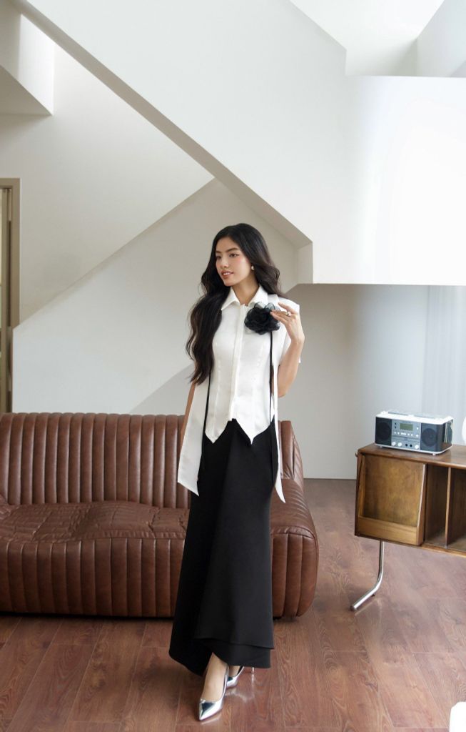 ÁO SƠ MI LỤA TAY NGẮN PHỐI DÂY BÈO CSM002