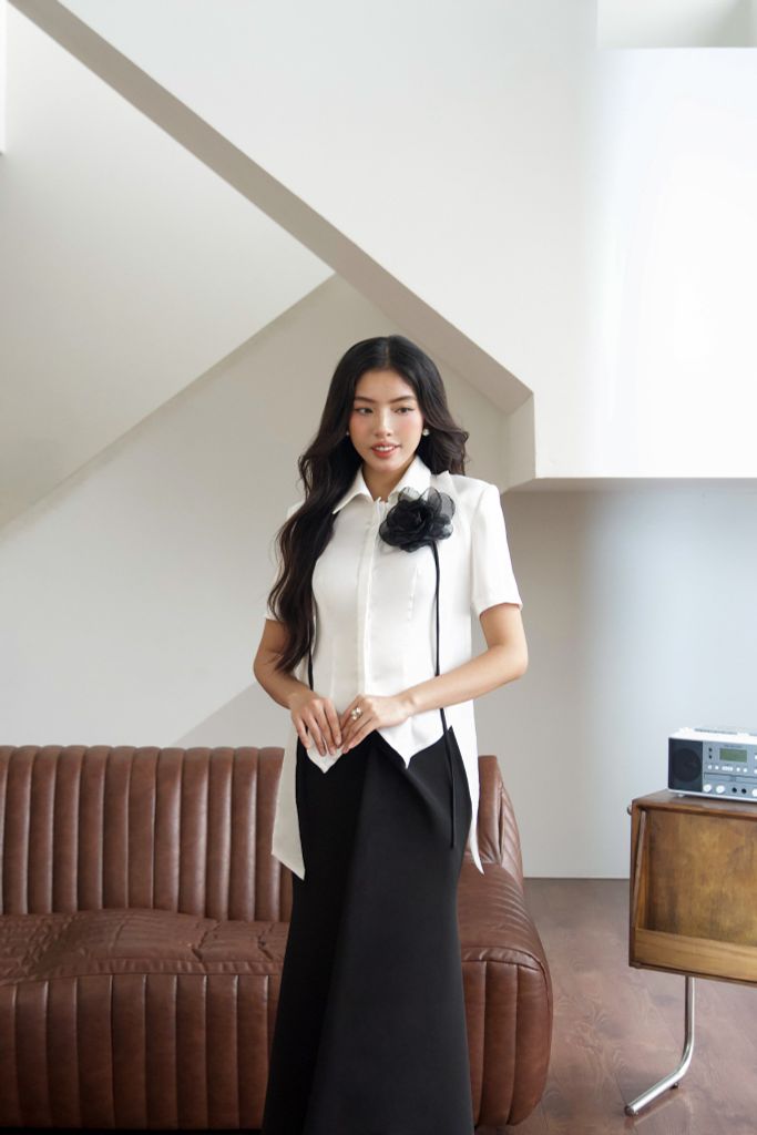 ÁO SƠ MI LỤA TAY NGẮN PHỐI DÂY BÈO CSM002