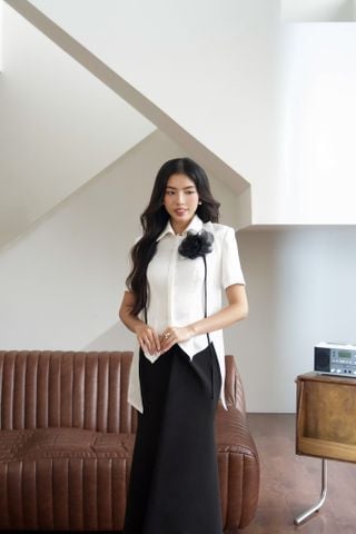 ÁO SƠ MI LỤA TAY NGẮN PHỐI DÂY BÈO CSM002