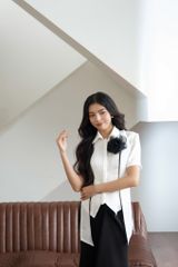 ÁO SƠ MI LỤA TAY NGẮN PHỐI DÂY BÈO CSM002