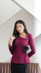 ÁO ÔM CỔ LỆCH XẾP LY CẦU VAI CA001