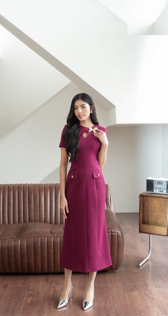 ĐẦM CHỮ A CỔ TRÒN DÁNG DÀI CV001