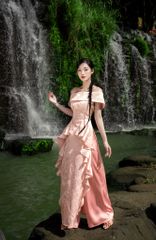 ÁO DÀI LINH LAN TRỄ VAI TÀ VIỀN BÈO SÓNG NƯỚC CAD0001