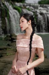 ÁO DÀI LINH LAN TRỄ VAI TÀ VIỀN BÈO SÓNG NƯỚC CAD0001