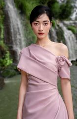 ĐẦM TRỄ VAI DRAPING HOA NỔI CV0007