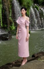ĐẦM TRỄ VAI DRAPING HOA NỔI CV0007