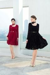 ĐẦM NGẮN DÁNG XÒE, TAY DÀI PHỐI CỔ CHỮ U V1093
