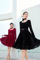 ĐẦM NGẮN DÁNG XÒE, TAY DÀI PHỐI CỔ CHỮ U V1093