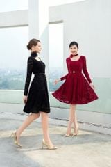 ĐẦM NGẮN DÁNG XÒE, TAY DÀI PHỐI CỔ CHỮ U V1093