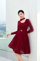 ĐẦM NGẮN DÁNG XÒE, TAY DÀI PHỐI CỔ CHỮ U V1093
