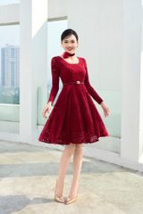 ĐẦM NGẮN DÁNG XÒE, TAY DÀI PHỐI CỔ CHỮ U V1093