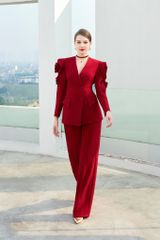ÁO VEST CỔ TIM CHIẾT EO DRAPING HOA NỔI VS1098