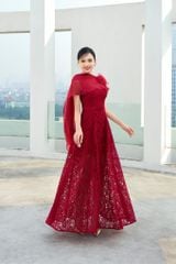 ĐẦM REN DÀI CHIẾT EO, CỔ CHỮ U PHỐI TÀ VOAN V1095