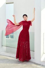 ĐẦM REN DÀI CHIẾT EO, CỔ CHỮ U PHỐI TÀ VOAN V1095