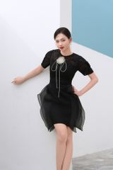 ĐẦM NGẮN CHỮ A TAY REN PHỐI VOAN BÈO V1091