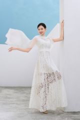 ĐẦM REN DÀI CHIẾT EO, CỔ CHỮ U PHỐI TÀ VOAN V1095