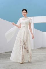 ĐẦM REN DÀI CHIẾT EO, CỔ CHỮ U PHỐI TÀ VOAN V1095