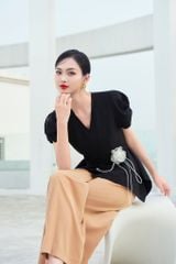 ÁO CỔ TIM TAY PHỒNG NƠ DÁNG EO TÀ XÒE A1099