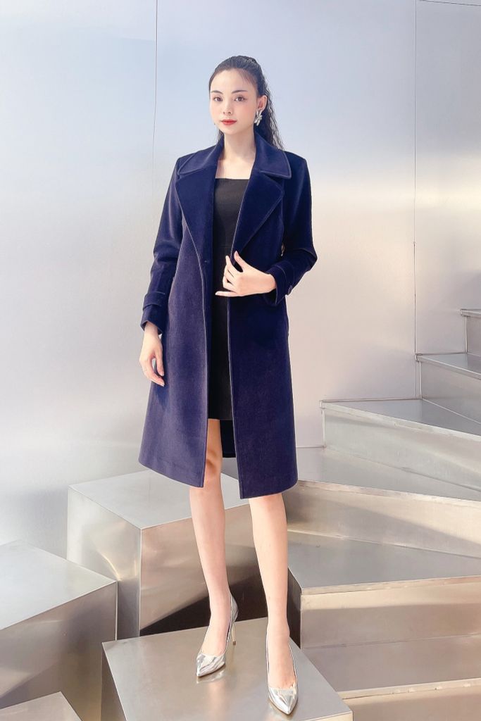 MT260 - Măng tô dạ tuyết suông vừa thiết kế cổ 2ve 2 trong 1 - BELY