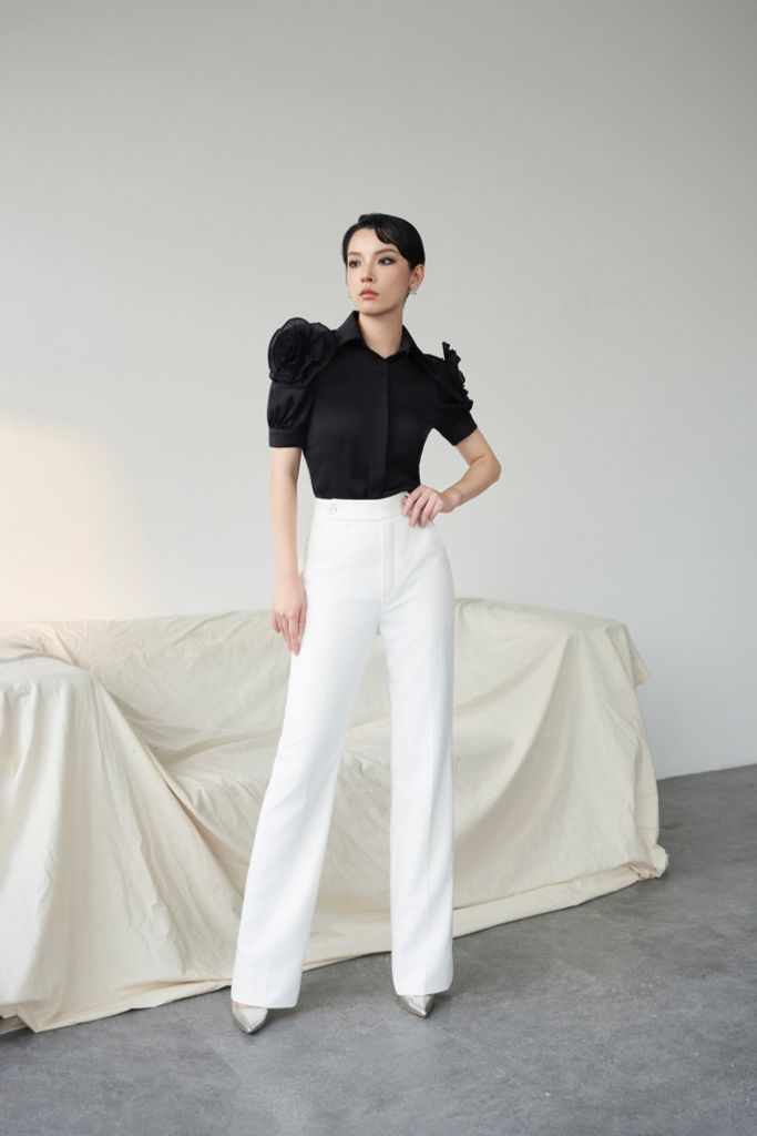 SƠ MI CỔ ĐỨC DRAPING HOA NỔI SM1073