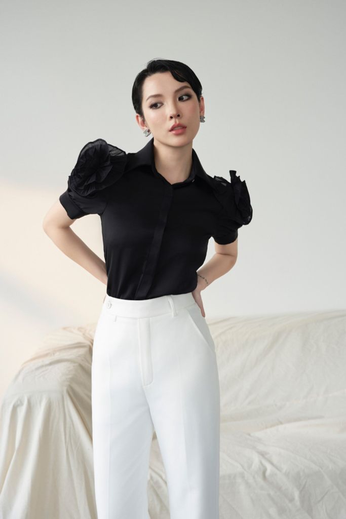 SƠ MI CỔ ĐỨC DRAPING HOA NỔI SM1073