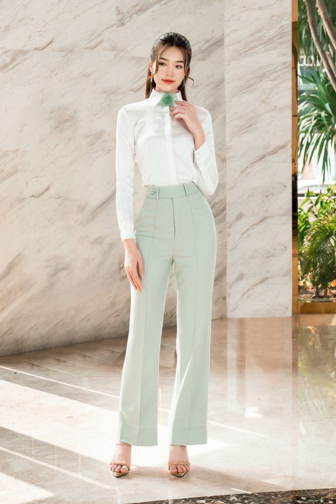 SM812 - Áo sơ mi lụa cổ Đức, dáng cơ bản thiết kế tay dài măng sét - BELY