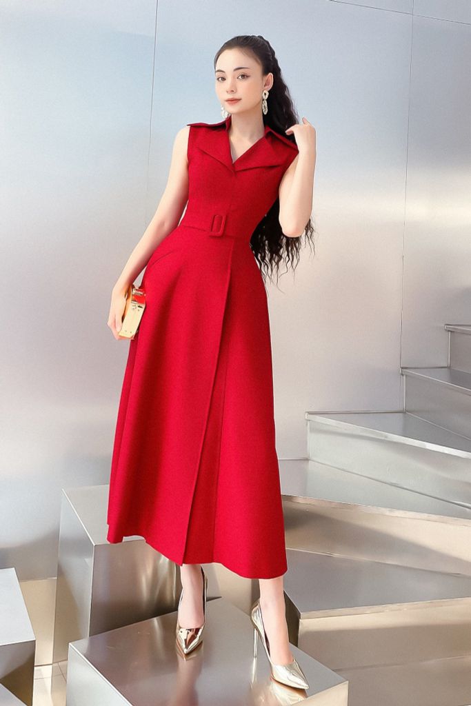 V1065 - Đầm 7 mảnh xèo cổ đứt tròn vai - BELY