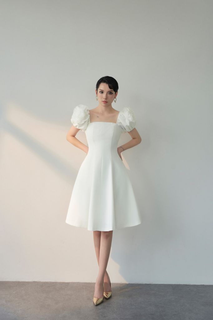 ĐẦM NGẮN CHỮ A DRAPING HOA V1078