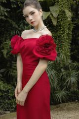 ĐẦM BÚT CHÌ TRỄ VAI DRAPING HOA V1079