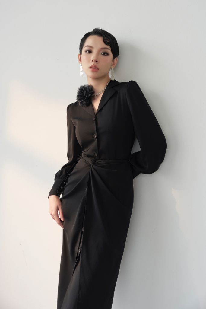 ĐẦM CỔ VEST BUỘC TÀ EO V1085