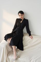 ĐẦM CỔ VEST BUỘC TÀ EO V1085