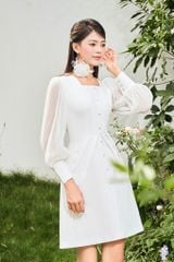 V991 - Váy ôm a cổ u tay lưới dập ly - BELY